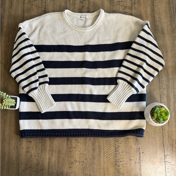 Madewell Cream and Blue Sweater 100% Cotton size xs - Picture 1 of 10